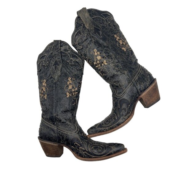 Corral Vintage Snip-Toe Embroidered Lizard Leather Western Boots – Women’s 6.5 - Picture 1 of 10